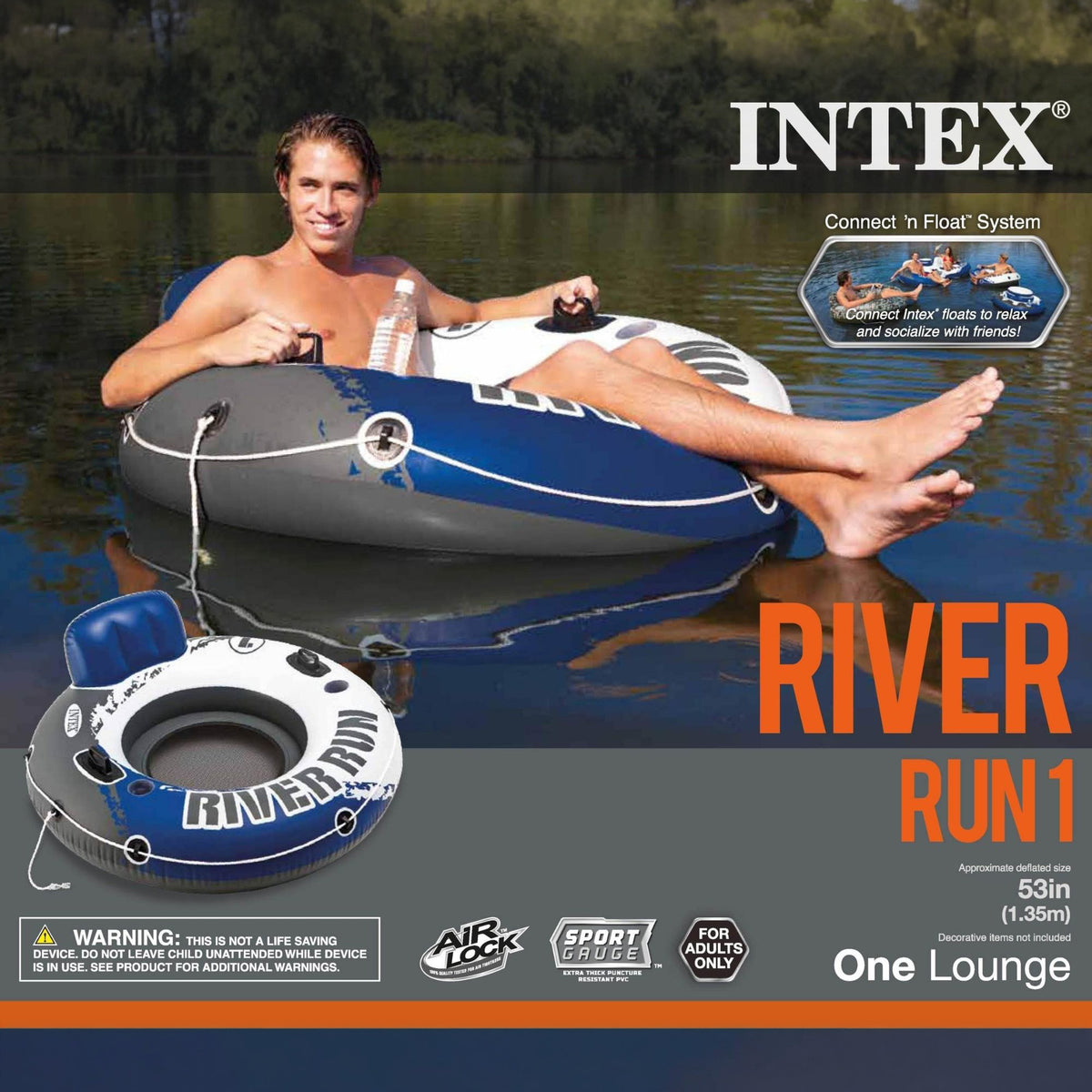 Intex River Run 1 Inflatable Floating Tube Raft for Lake, Pool, Ocean (24 Pack) - VMInnovations