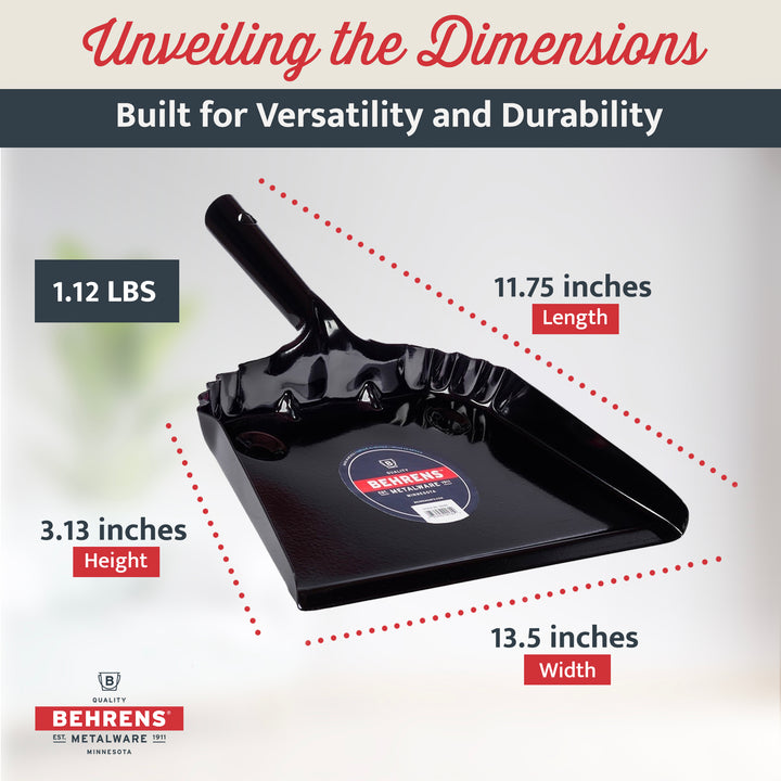 Behrens Portable Home Rectangular Galvanized Steel Corrugated Dustpan, Black - VMInnovations