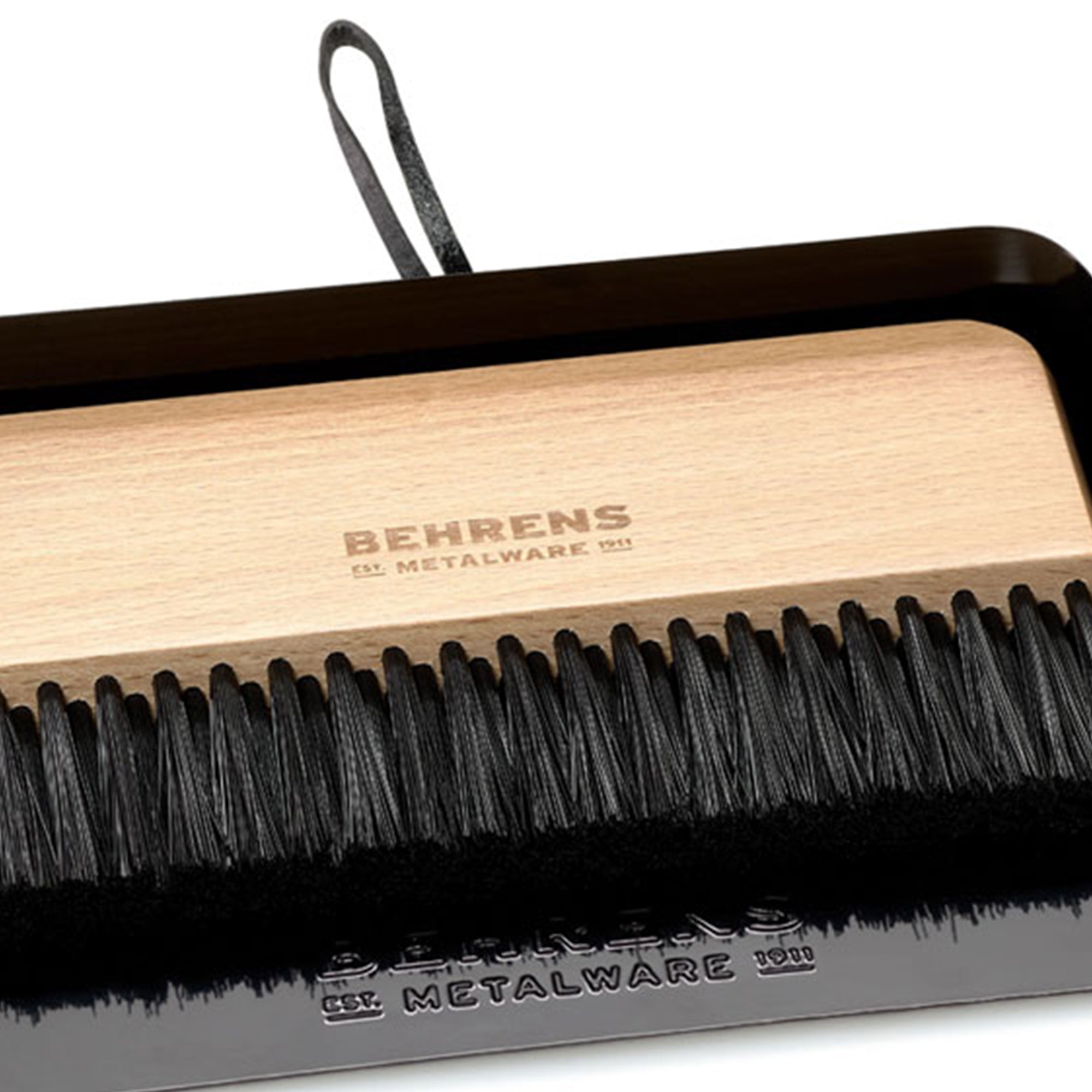 Behrens Portable Rectangular Galvanized Steel Dustpan and Brush Broom Set, Black - VMInnovations