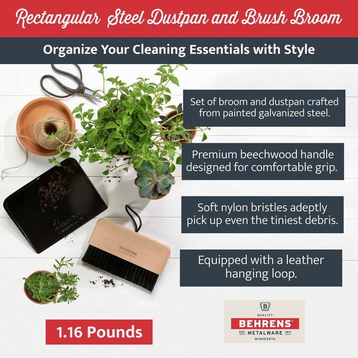 Behrens Portable Galvanized Steel Dustpan and Brush Broom Set, Black (Open Box) - VMInnovations