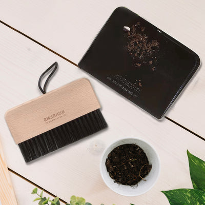 Behrens Portable Rectangular Galvanized Steel Dustpan and Brush Broom Set, Black - VMInnovations