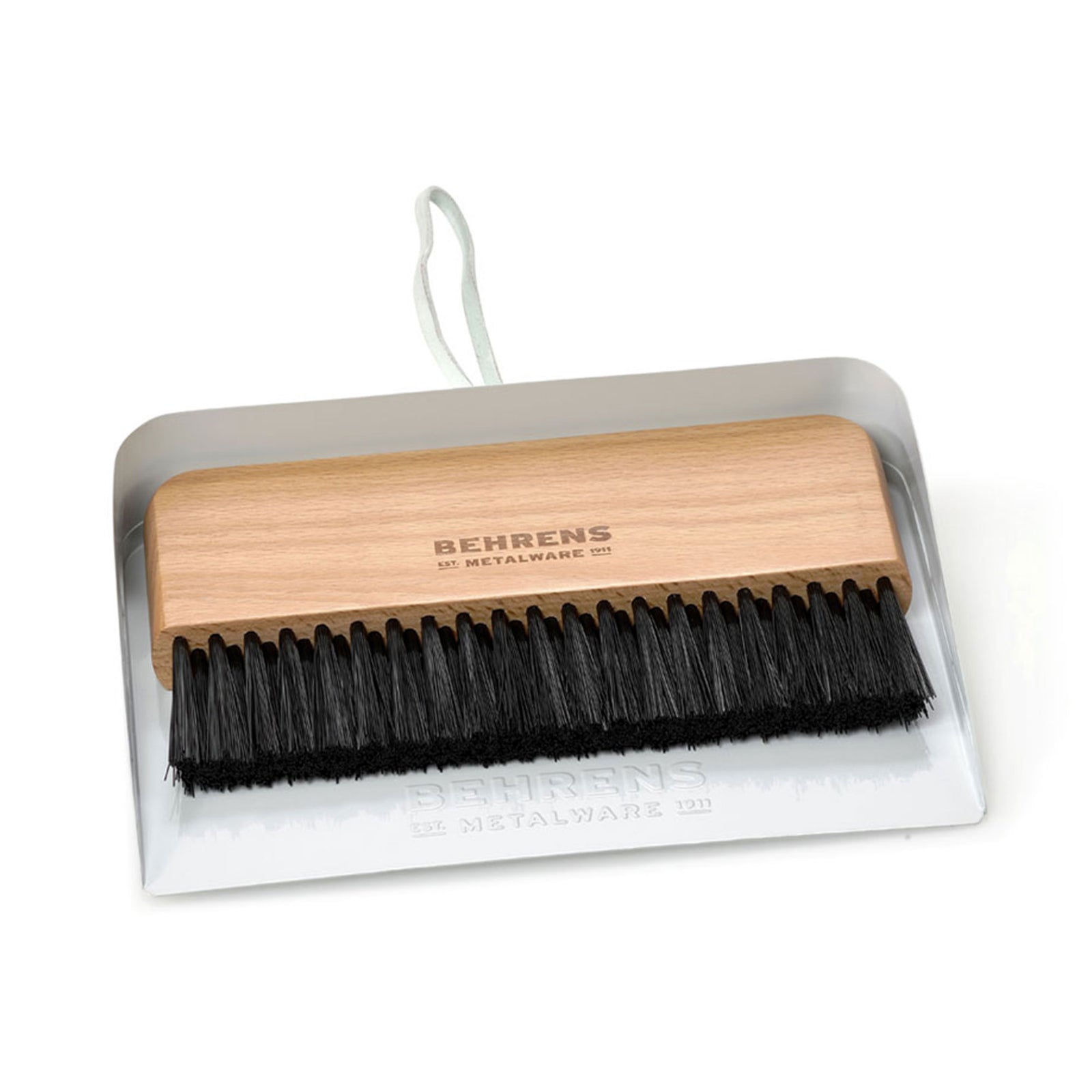 Behrens Portable Rectangular Galvanized Steel Dustpan and Brush Broom Set, White - VMInnovations