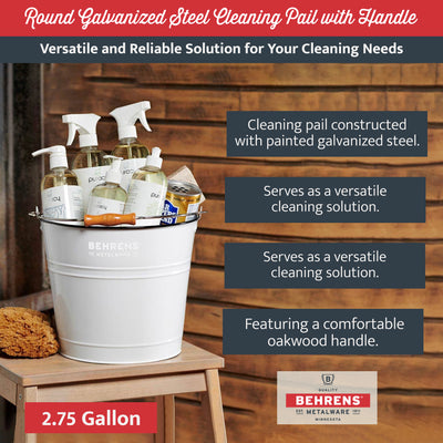 Behrens 2.75 Gallon Round Galvanized Steel Cleaning Pail with Handle, White - VMInnovations