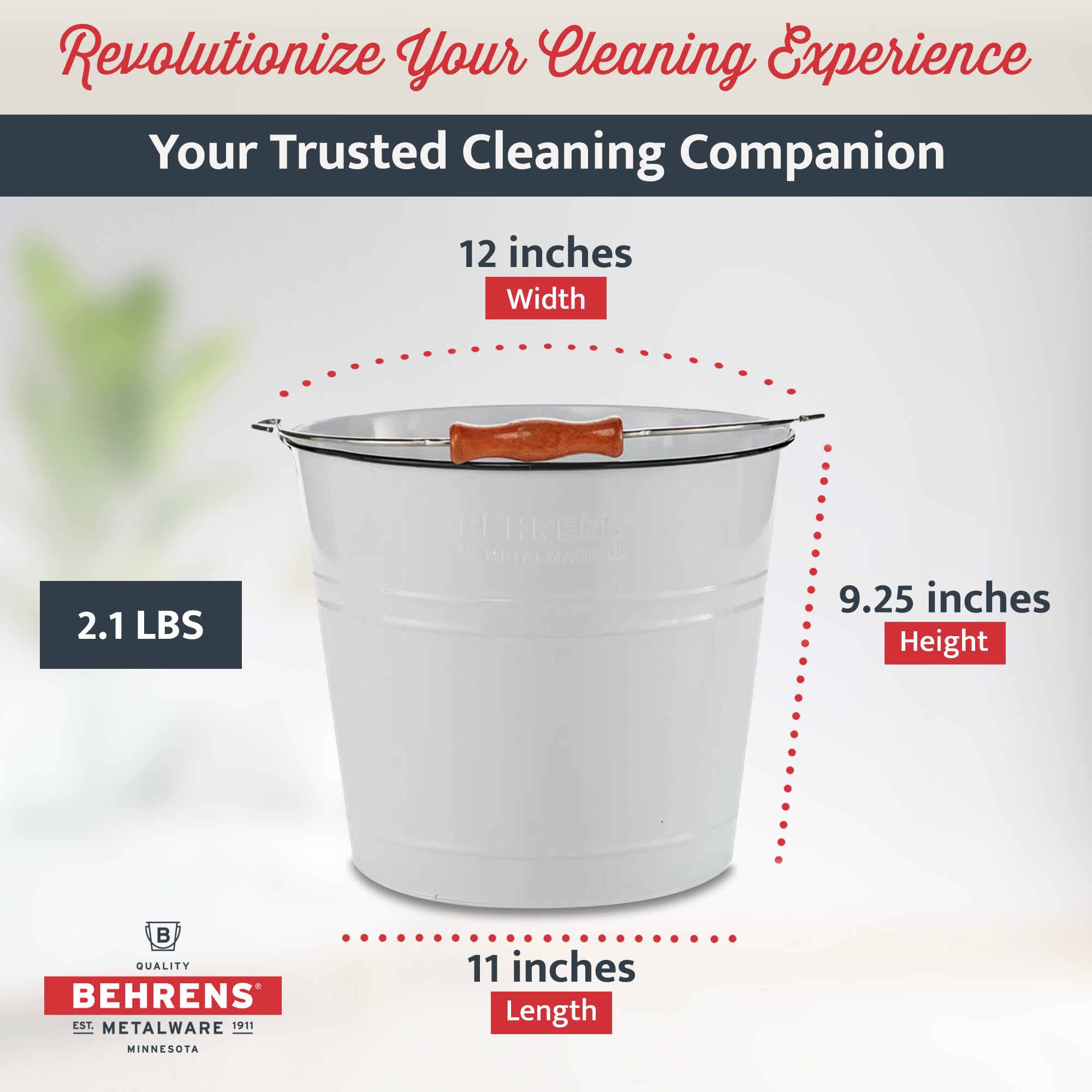 Behrens 2.75 Gallon Round Galvanized Steel Cleaning Pail with Handle, White - VMInnovations