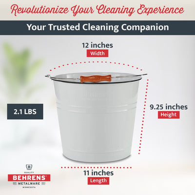 Behrens 2.75 Gallon Round Galvanized Steel Cleaning Pail with Handle, White - VMInnovations