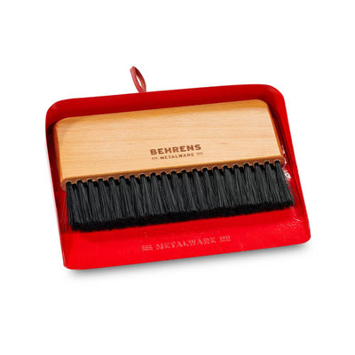 Behrens Portable Rectangular Galvanized Steel Dustpan and Brush Broom Set, Red