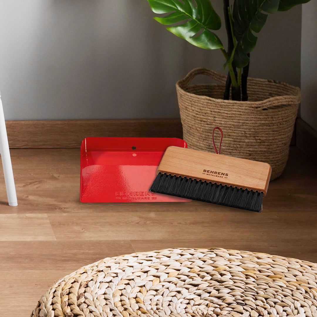 Behrens Rectangular Galvanized Steel Dustpan and Brush Broom Set, Red (Open Box)
