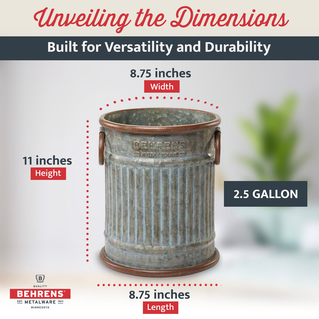 Behrens Versatile Durable 2.5 Gallon Galvanized Steel Planter Can, Steel Gray - VMInnovations