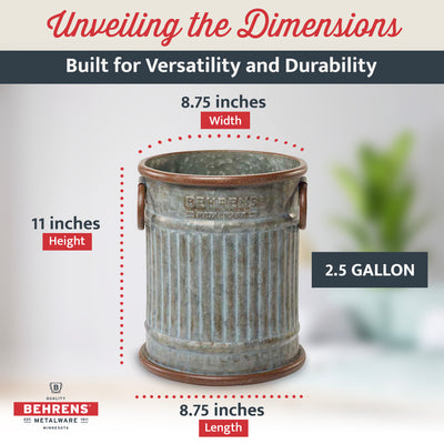 Behrens Versatile Durable 2.5 Gallon Galvanized Steel Planter Can, Steel Gray - VMInnovations