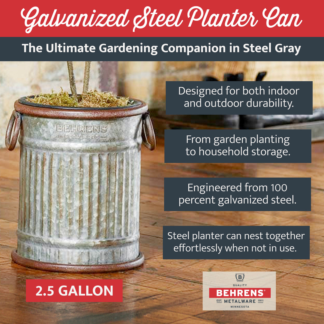 Behrens Versatile Durable 2.5 Gallon Galvanized Steel Planter Can, Steel Gray - VMInnovations