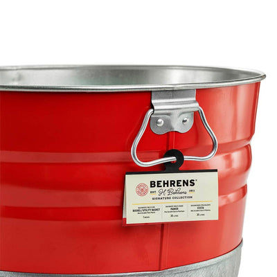 Behrens 9 Gal Galvanized Steel Utility Basket with Wire Handle & Rim, Red Bushel - VMInnovations