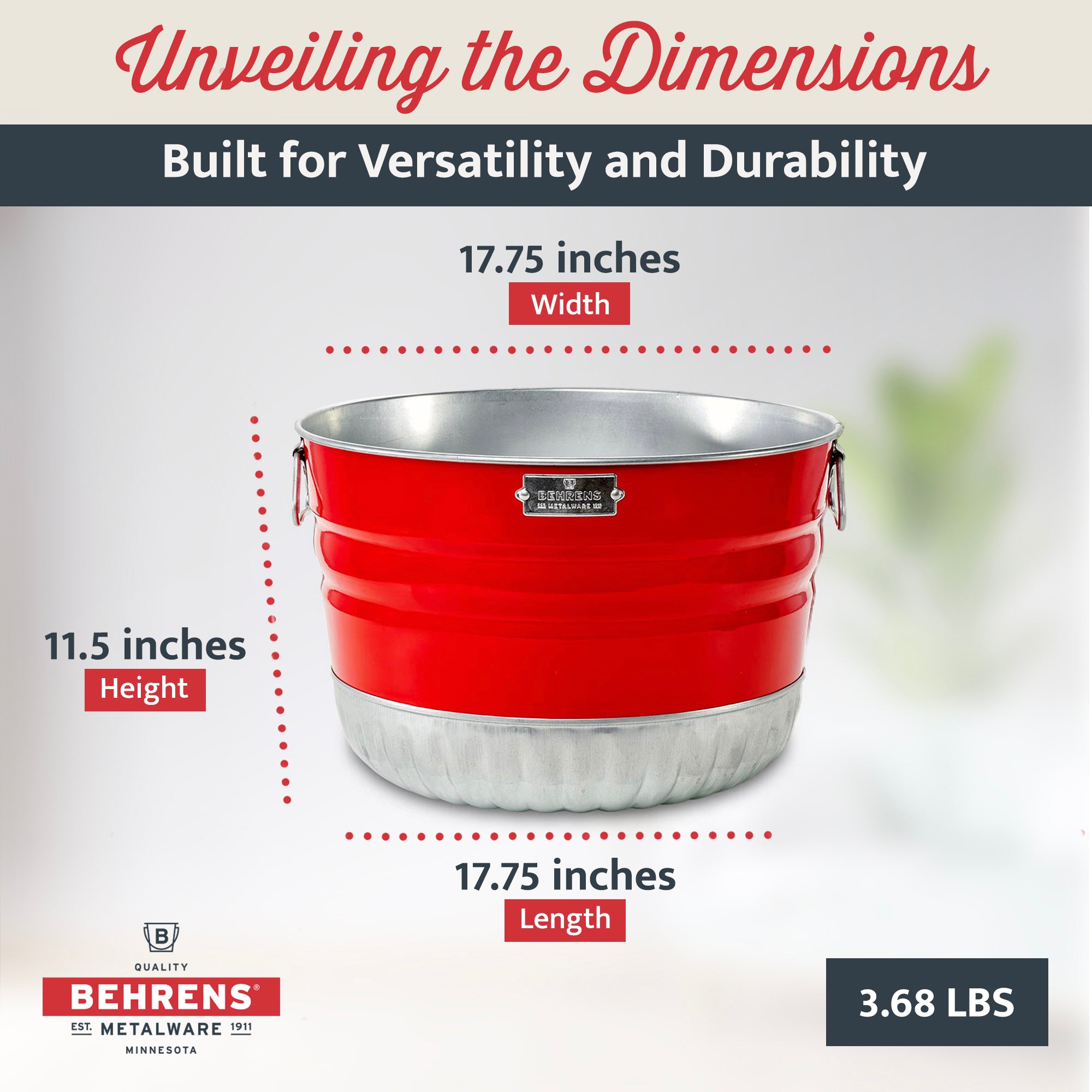 Behrens 9 Gal Galvanized Steel Utility Basket with Wire Handle & Rim, Red Bushel - VMInnovations