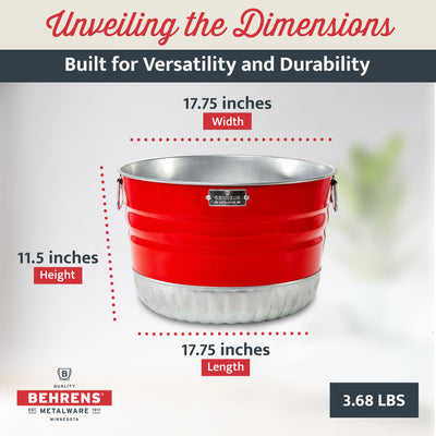Behrens 9 Gal Galvanized Steel Utility Basket with Wire Handle & Rim, Red Bushel - VMInnovations