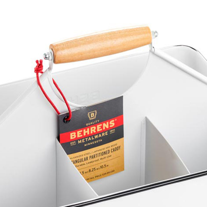 Behrens Versatile 11.5 Inch Rectangular Steel Partitioned Cleaning Caddy, White - VMInnovations