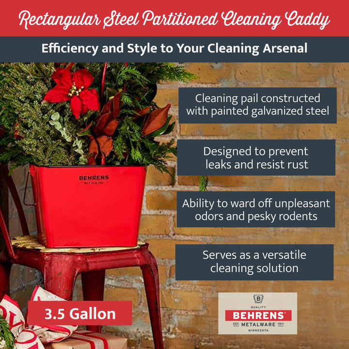 Behrens 3.5 Gal Rectangular Galvanized Steel Cleaning Pail with Handle, Red - VMInnovations