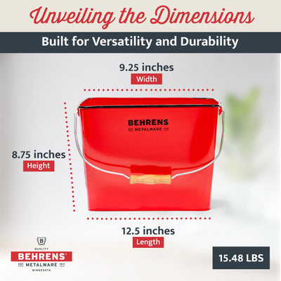 Behrens 3.5 Gal Rectangular Galvanized Steel Pail w/Handle, Red (Open Box) - VMInnovations