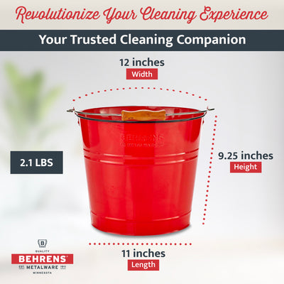 Behrens 2.75 Gallon Round Galvanized Steel Cleaning Pail with Wood Handle, Red - VMInnovations