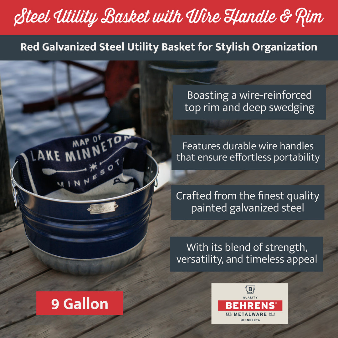 Behrens 9 Gal Steel Utility Basket with Wire Handle, Navy Blue Bushel (Used)