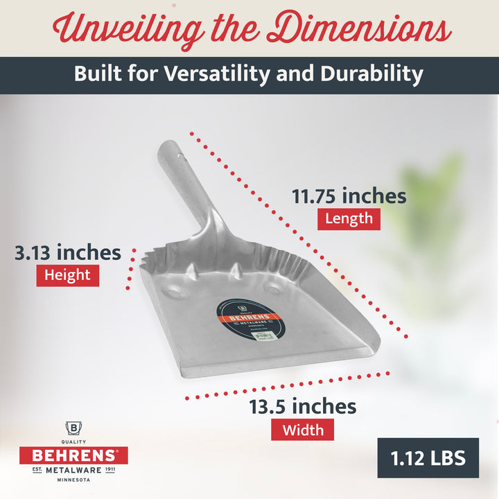 Behrens Portable Home Rectangular Galvanized Steel Corrugated Dustpan, Silver - VMInnovations