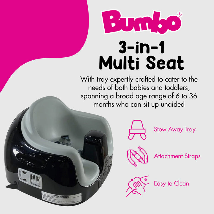 Bumbo Toddler Multi Seat 3-in-1 Booster High Chair and Tray, Black/Cool Grey