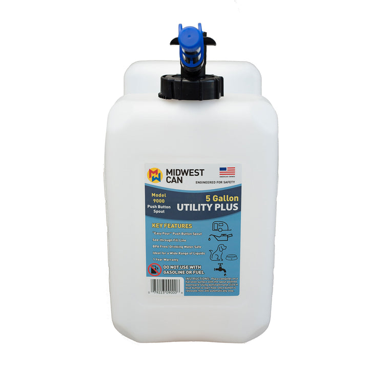 Midwest Can 5Gal Fresh Water Utility Plus, Easy Pour Push Button Spout(Open Box)