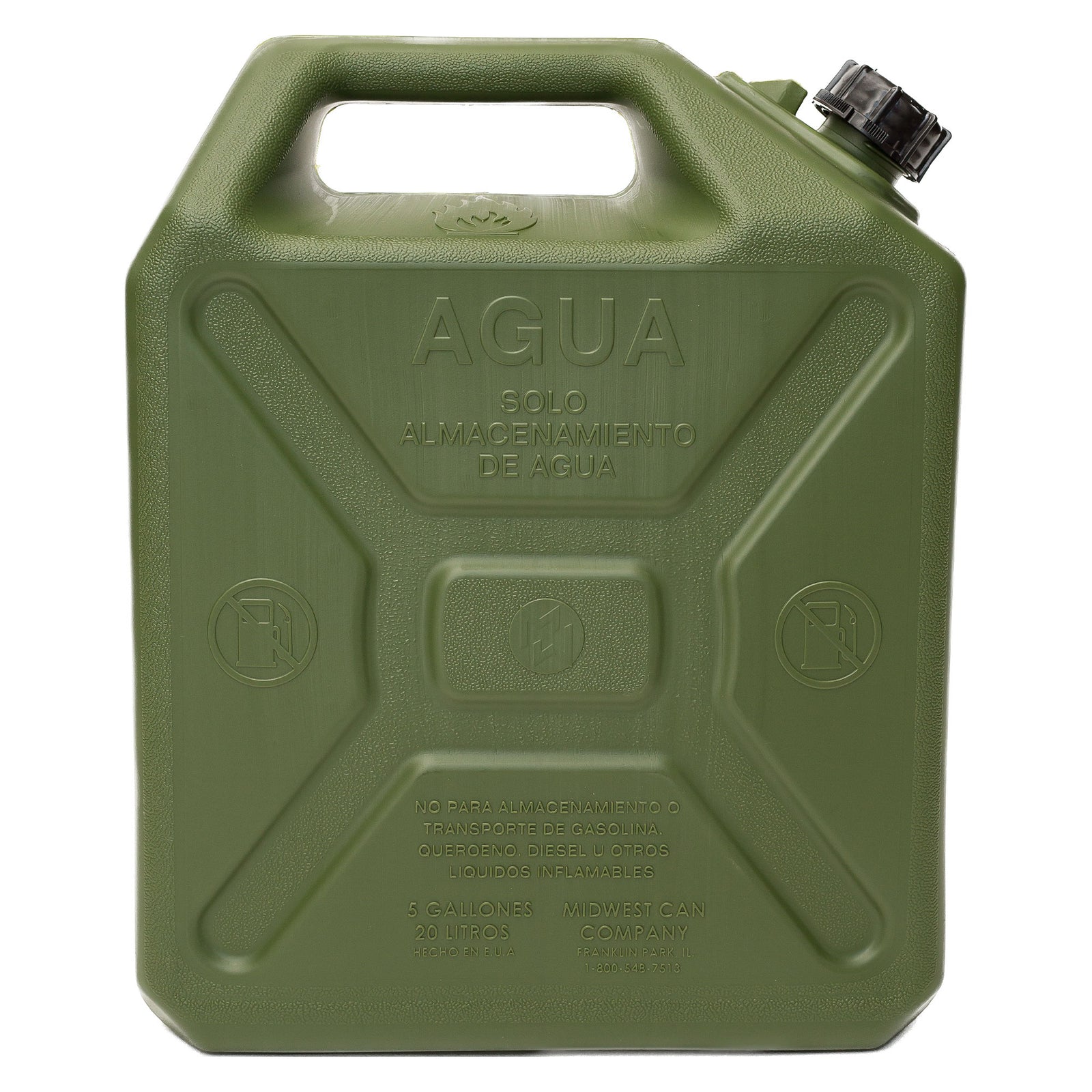 Midwest Can Heavy Duty 5 Gallon Military Style Water Can for Camping, Green - VMInnovations