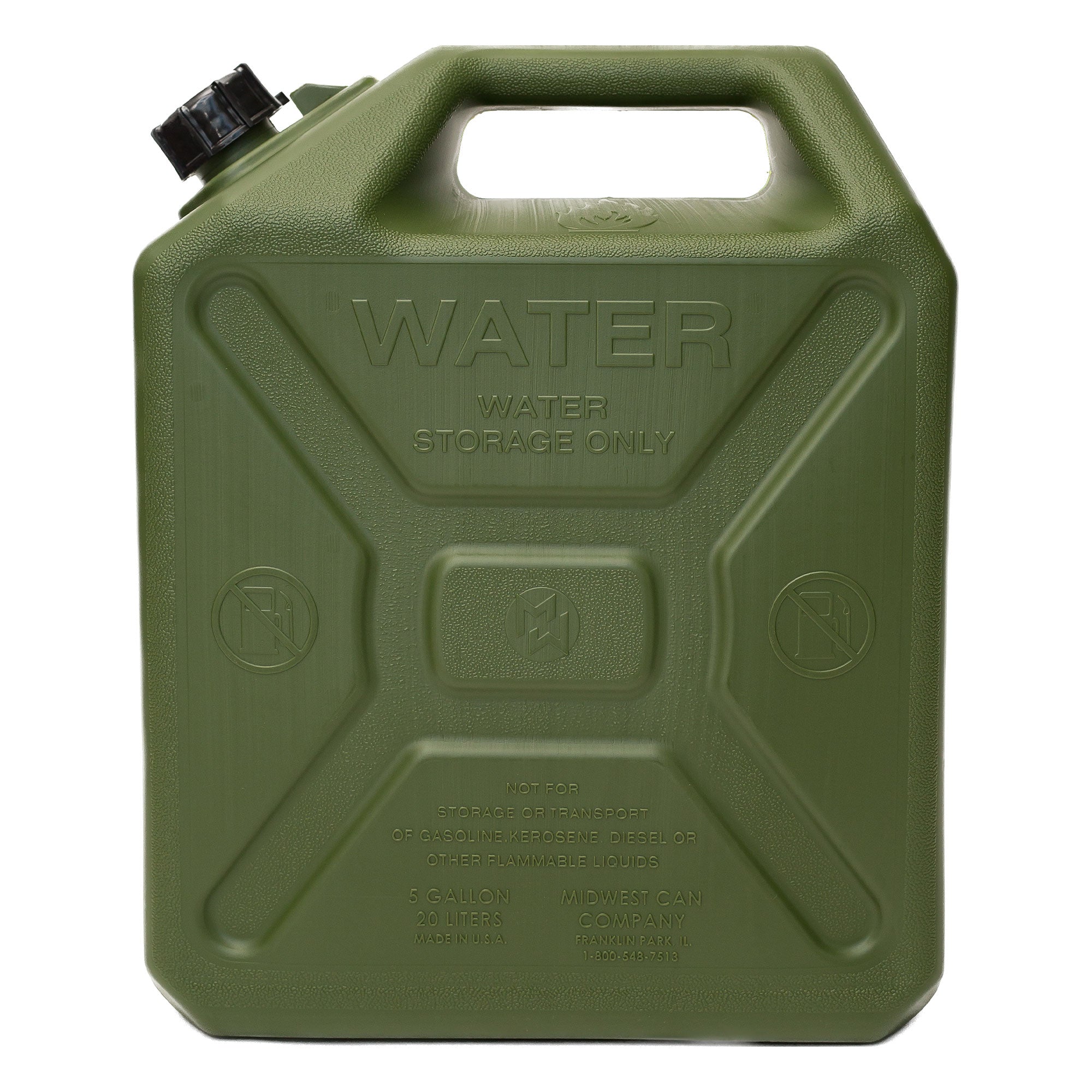 Midwest Can Heavy Duty 5 Gallon Military Style Water Can for Camping, Green - VMInnovations