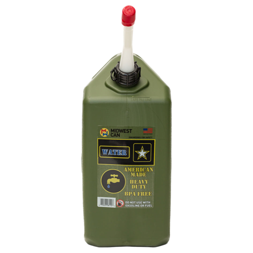 Midwest Can Heavy Duty 5 Gallon Military Style Water Can for Camping, Green