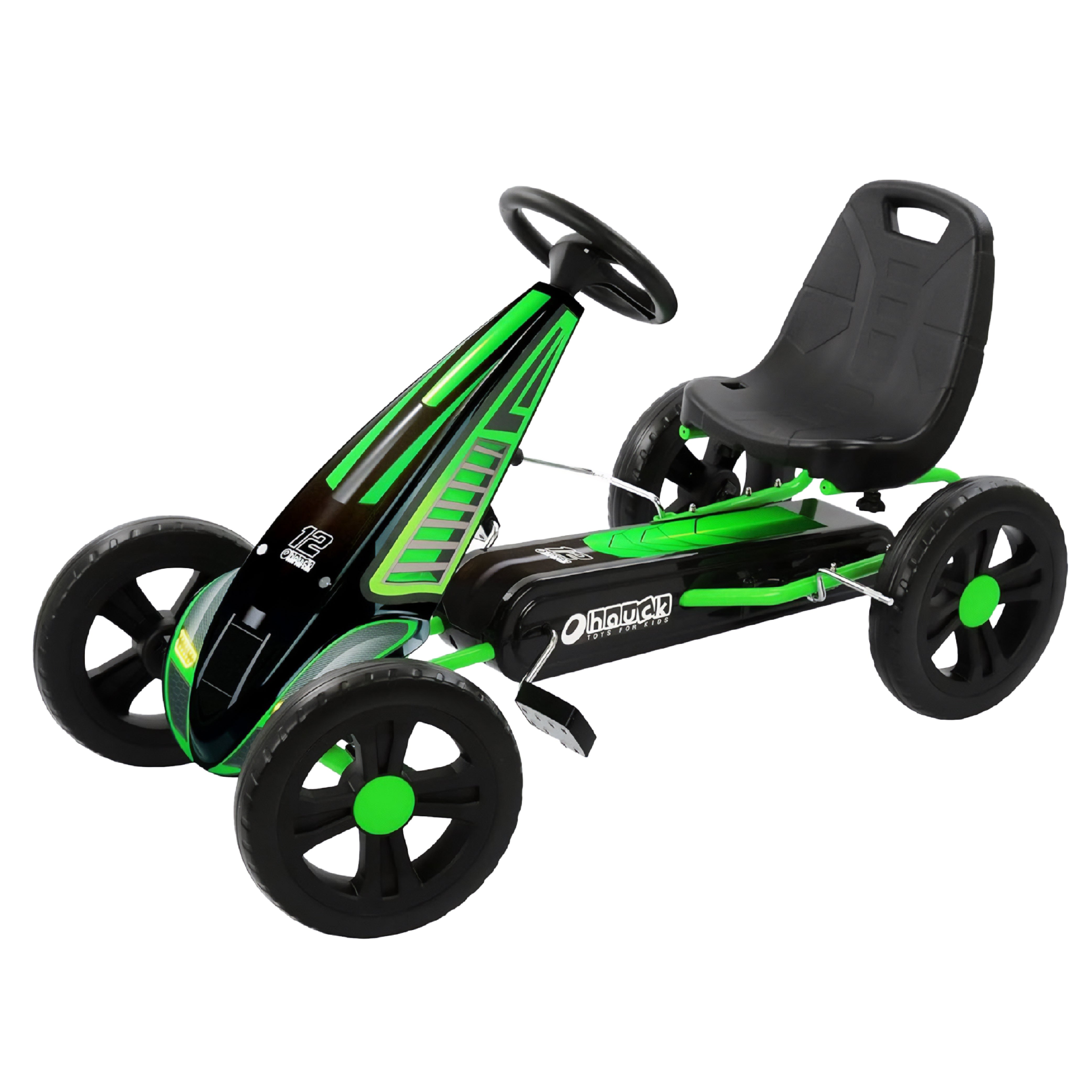 hauck Cyclone Junior Racing Go Kart, 12” Rims and Race Style Pedals, Lime Green - VMInnovations