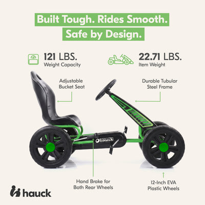 hauck Cyclone Junior Racing Go Kart, 12” Rims and Race Style Pedals, Lime Green - VMInnovations