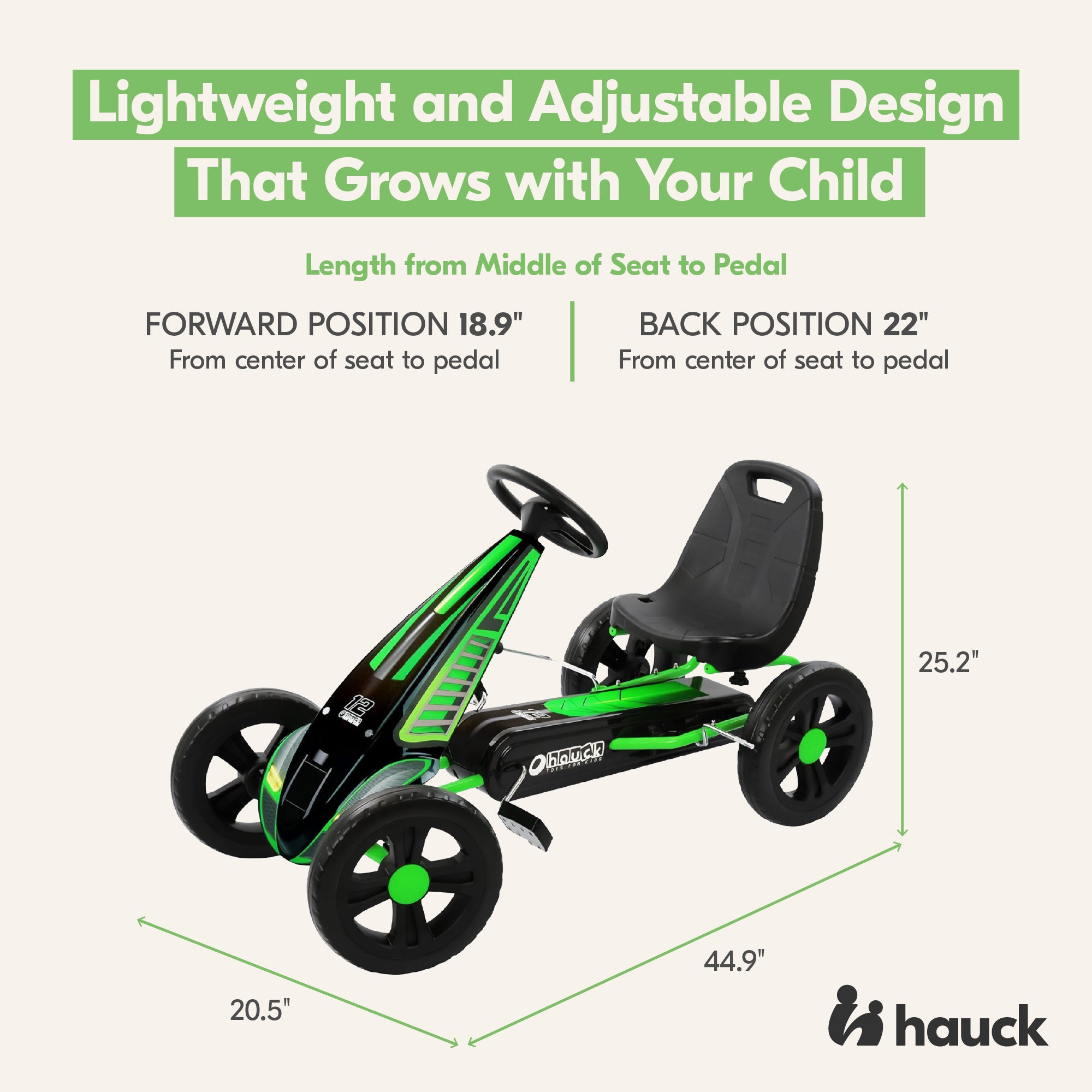 hauck Cyclone Junior Racing Go Kart, 12” Rims and Race Style Pedals, Lime Green - VMInnovations