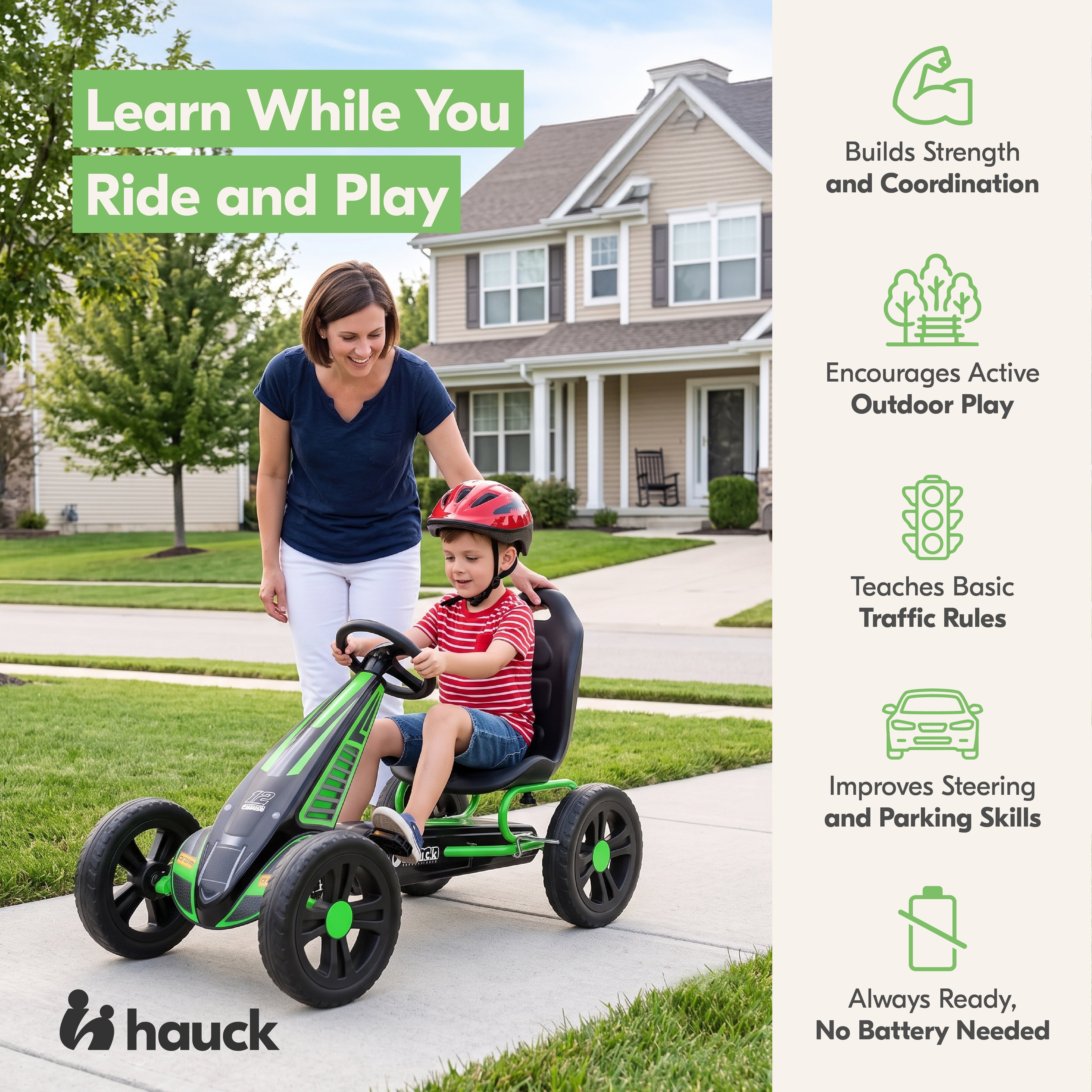 hauck Cyclone Junior Racing Go Kart, 12” Rims and Race Style Pedals, Lime Green - VMInnovations