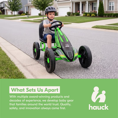 hauck Cyclone Junior Racing Go Kart, 12” Rims and Race Style Pedals, Lime Green - VMInnovations
