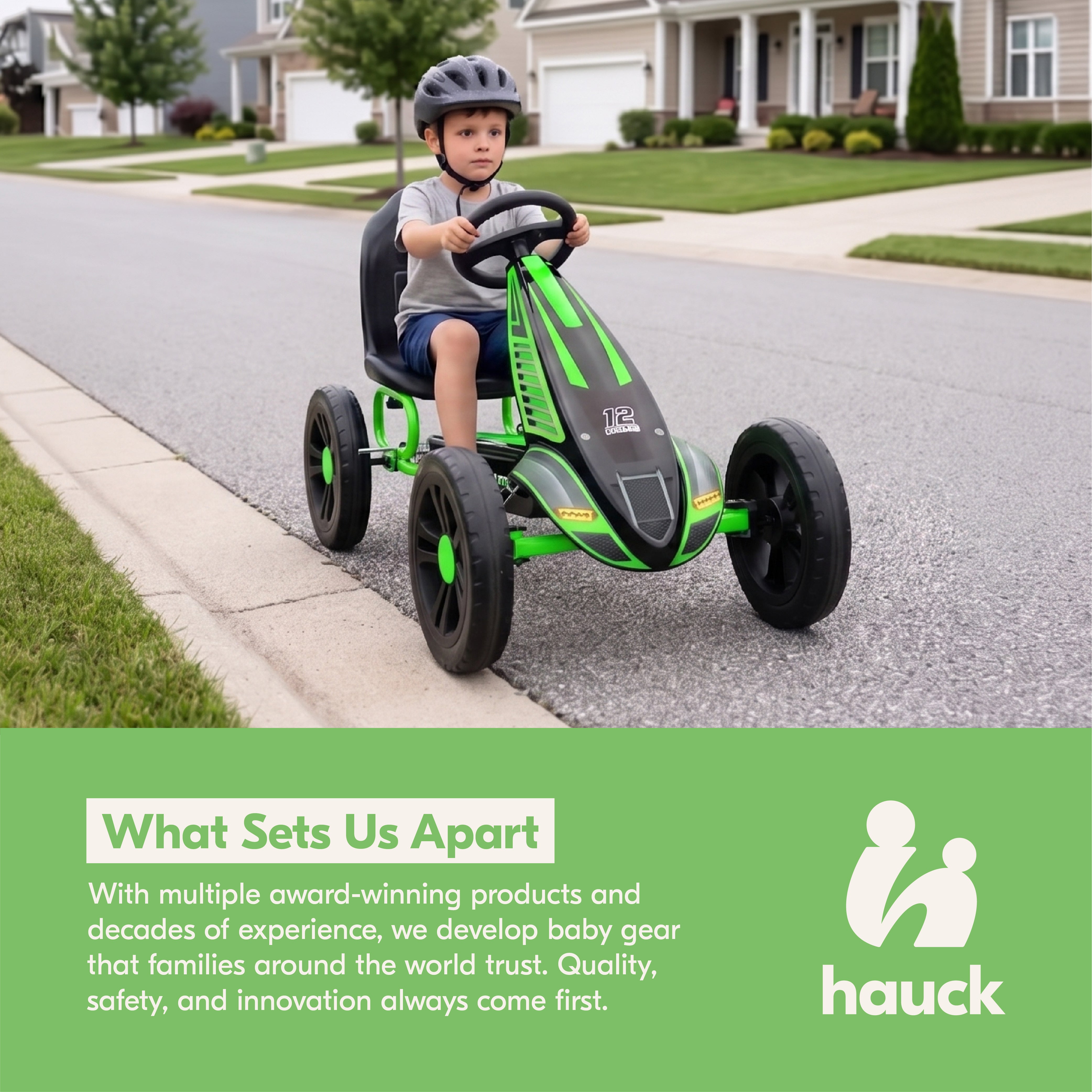 hauck Cyclone Junior Racing Go Kart, 12” Rims and Race Style Pedals, Lime Green - VMInnovations