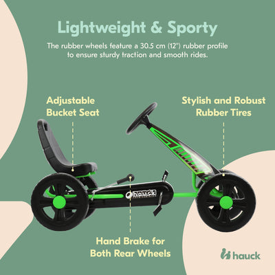 hauck Cyclone Junior Racing Go Kart, 12” Rims and Race Style Pedals, Lime Green - VMInnovations
