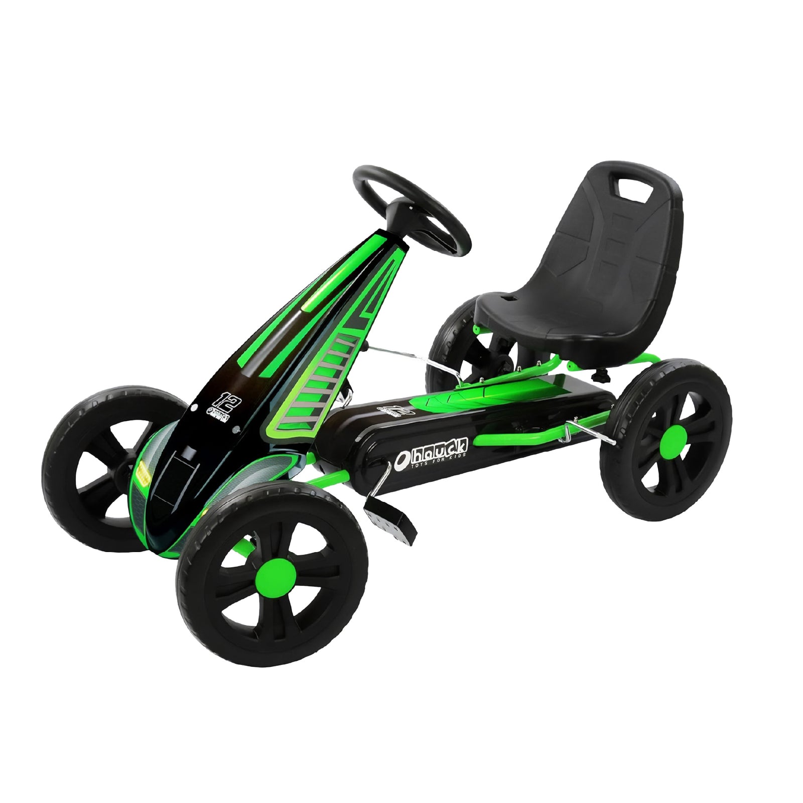 hauck Cyclone Junior Racing Go Kart, 12” Rims and Race Style Pedals, Lime Green - VMInnovations