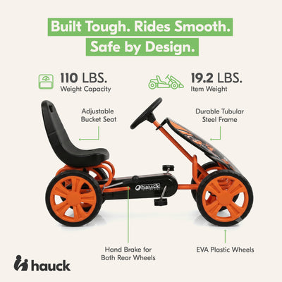hauck Speedster Pedal Car w/ 3 Way Adjustable Bucket Seat & Steel Frame, Orange - VMInnovations