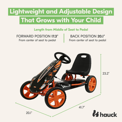 hauck Speedster Pedal Car w/ 3 Way Adjustable Bucket Seat & Steel Frame, Orange - VMInnovations