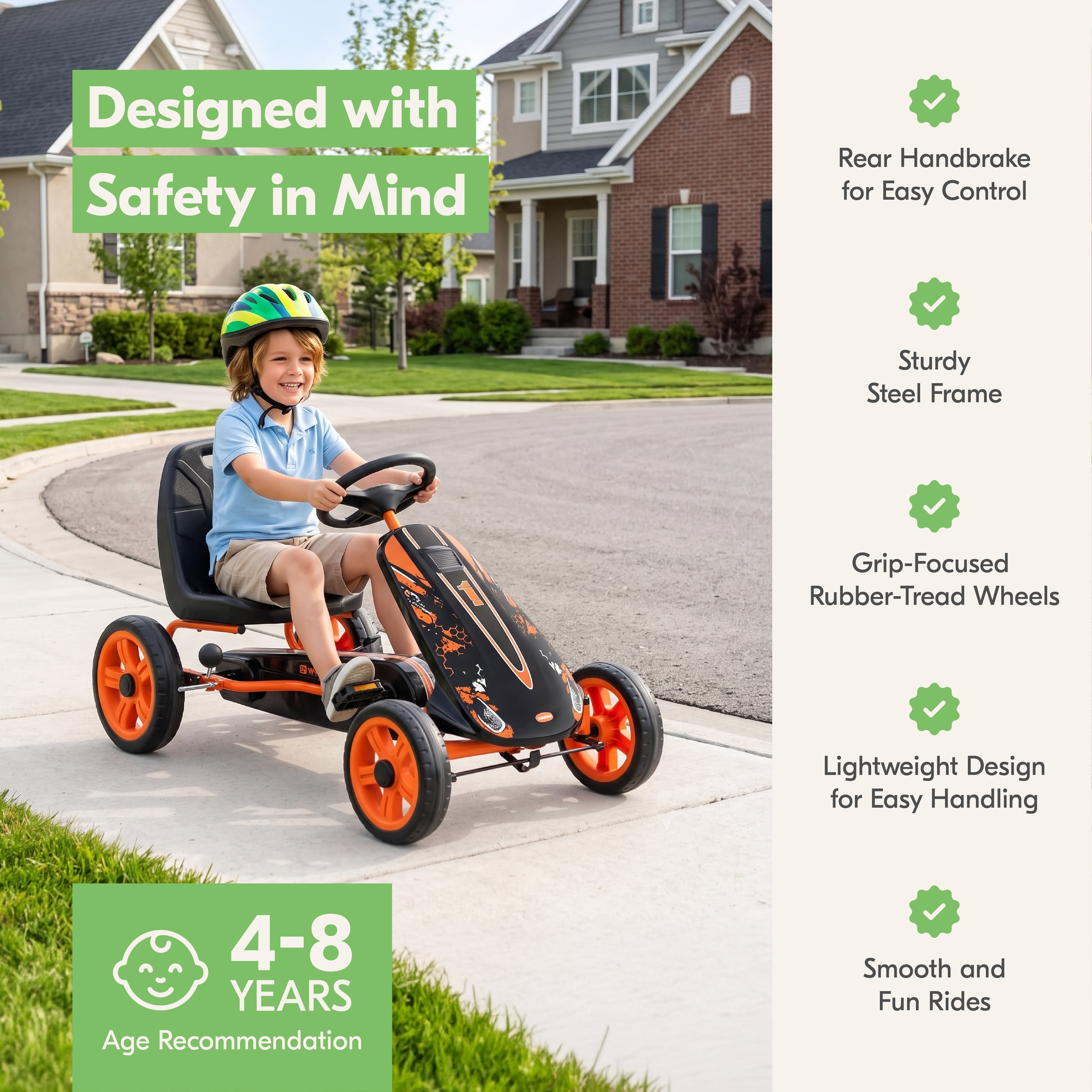 hauck Speedster Pedal Car w/ 3 Way Adjustable Bucket Seat & Steel Frame, Orange - VMInnovations