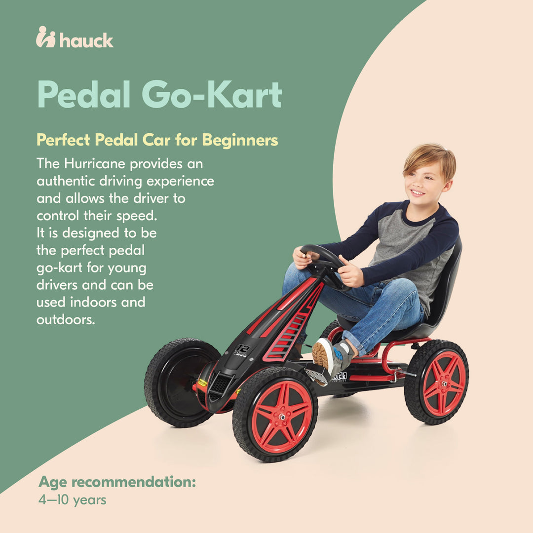 hauck Hurricane Racing Go Kart w/Low Profile Rubber Tires, Handbrake Design, Red