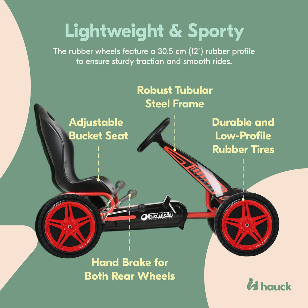 hauck Racing Go Kart w/Low Profile Rubber Tires, Handbrake Design, Red(Open Box) - VMInnovations