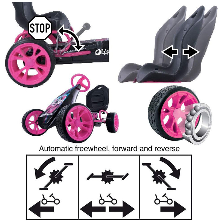 hauck Sirocco Racing Clutch Free Go Kart with Low Profile Rubber Tires, Pink