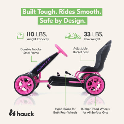 hauck Sirocco Racing Clutch Free Go Kart with Low Profile Rubber Tires, Pink - VMInnovations