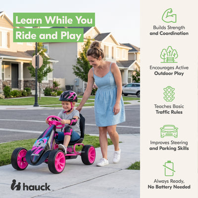 hauck Sirocco Racing Clutch Free Go Kart with Low Profile Rubber Tires, Pink - VMInnovations