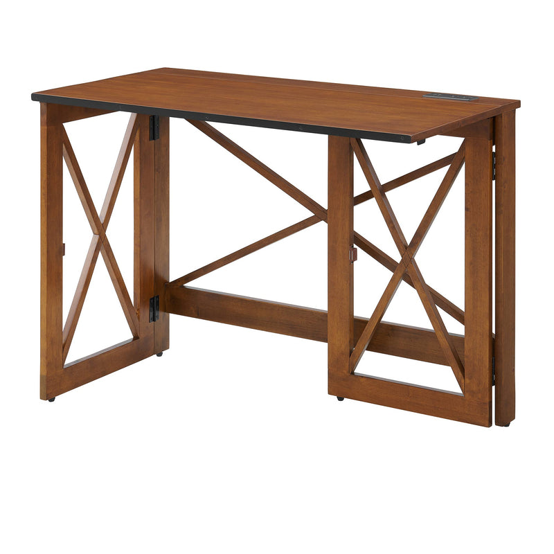 MECO Stakmore Stylish Versatile Folding Desk with Built In Outlets, Fruitwood