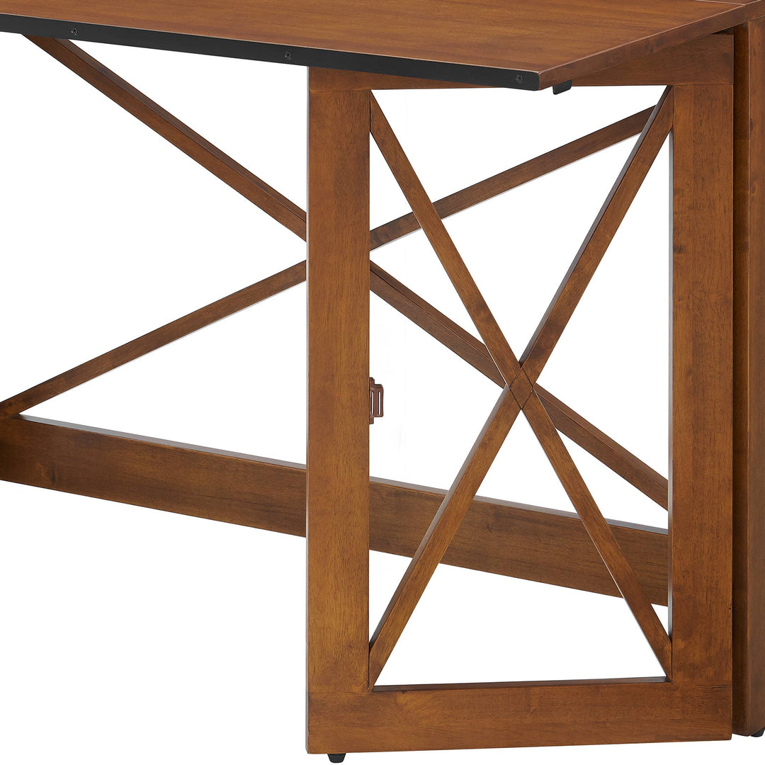 MECO Stakmore Stylish Versatile Folding Desk with Built In Outlets, Fruitwood