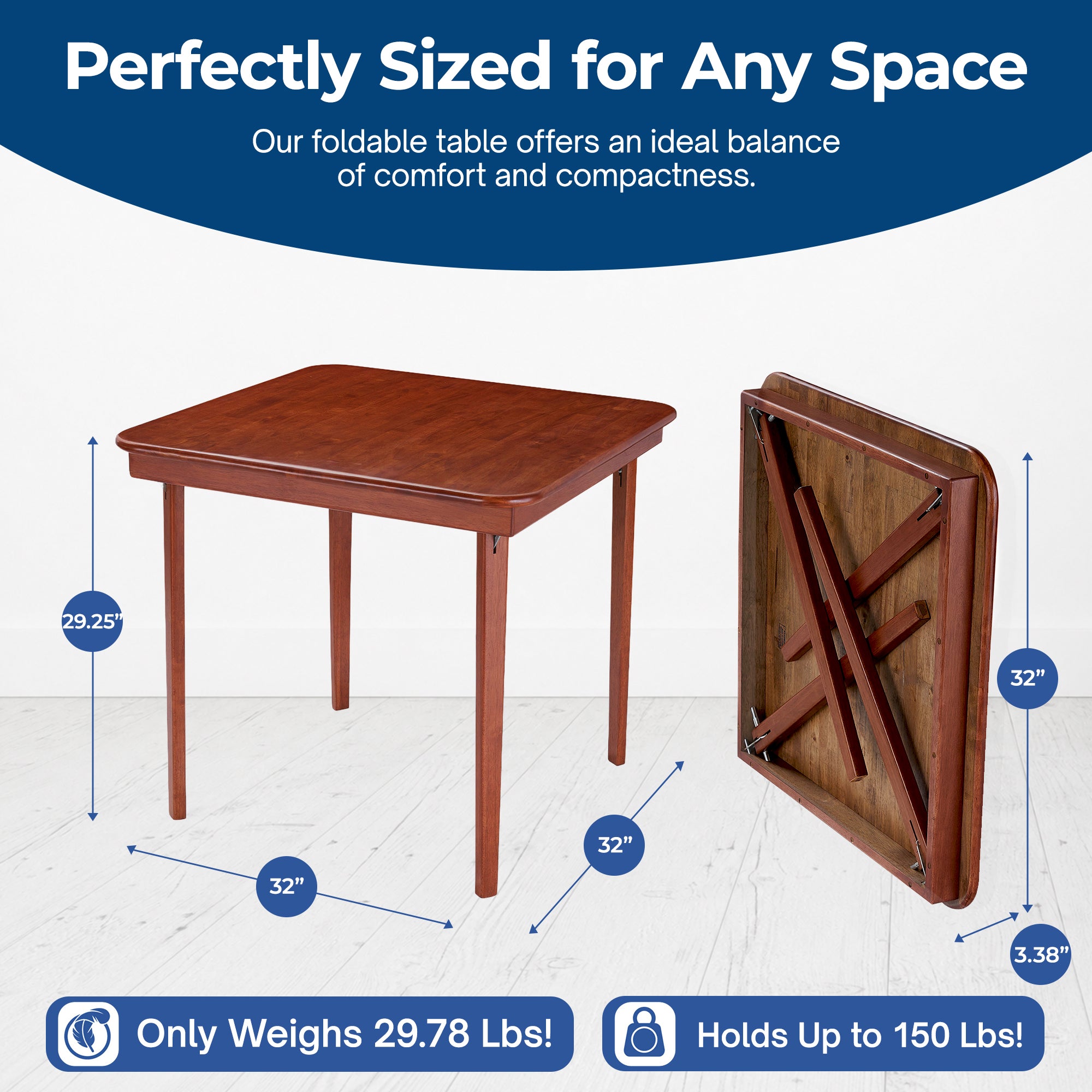 MECO Stakmore Classic Straight Edge Solid Wood Folding Card Table, Cherry Frame