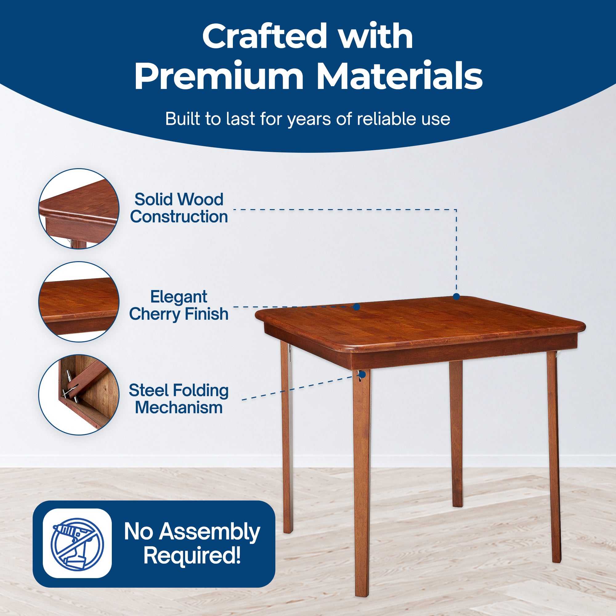 MECO Stakmore Classic Straight Edge Solid Wood Folding Card Table, Cherry Frame