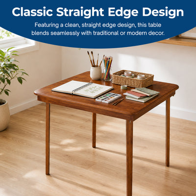MECO Stakmore Classic Straight Edge Solid Wood Folding Card Table, Cherry Frame