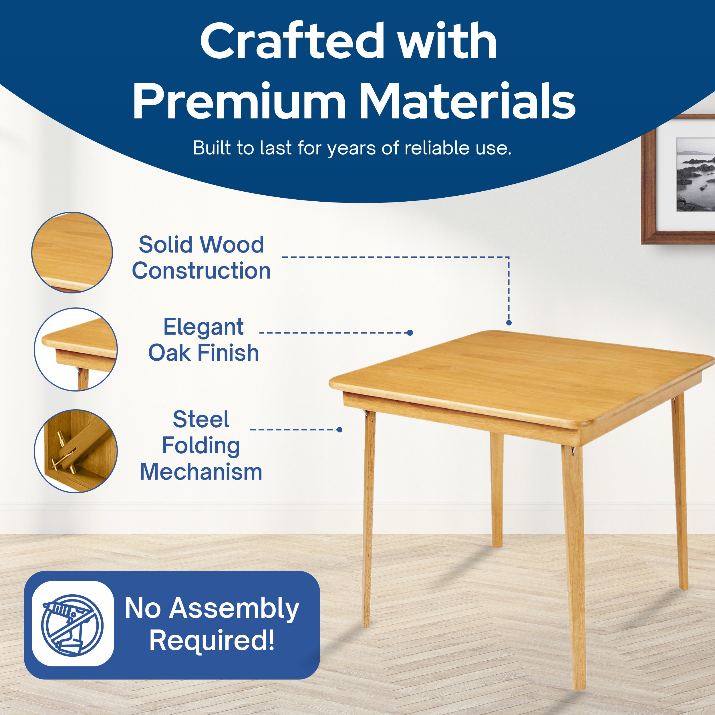 MECO Stakmore Straight Edge Solid Wood Folding Card Table, Oak Frame (Open Box)